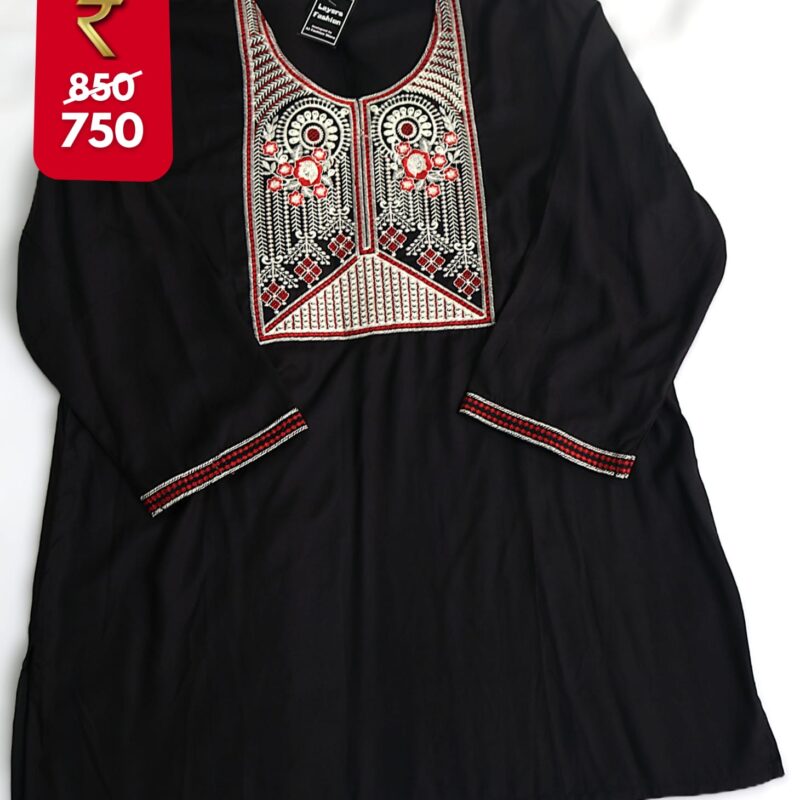 Black Rayon Embroidered Kurti