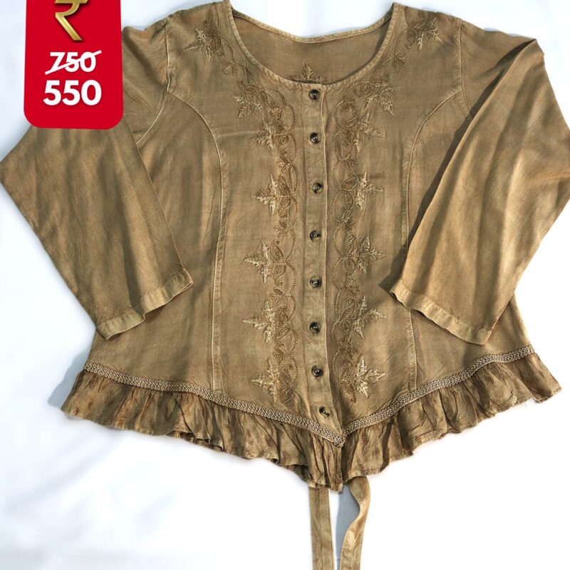 Brown Embroidered Button-Down Top