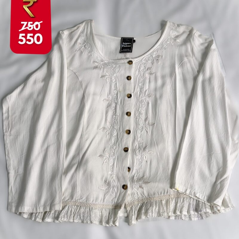 White Embroidered Button-Down Top
