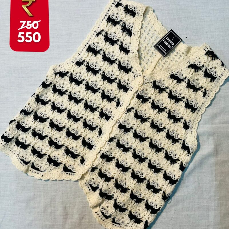 Hand‑crocheted Black & White Fringe Vest