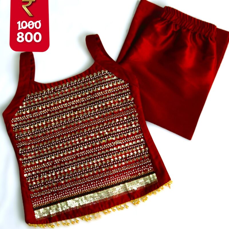 Red Sequin Embroidered Top with Palazzo