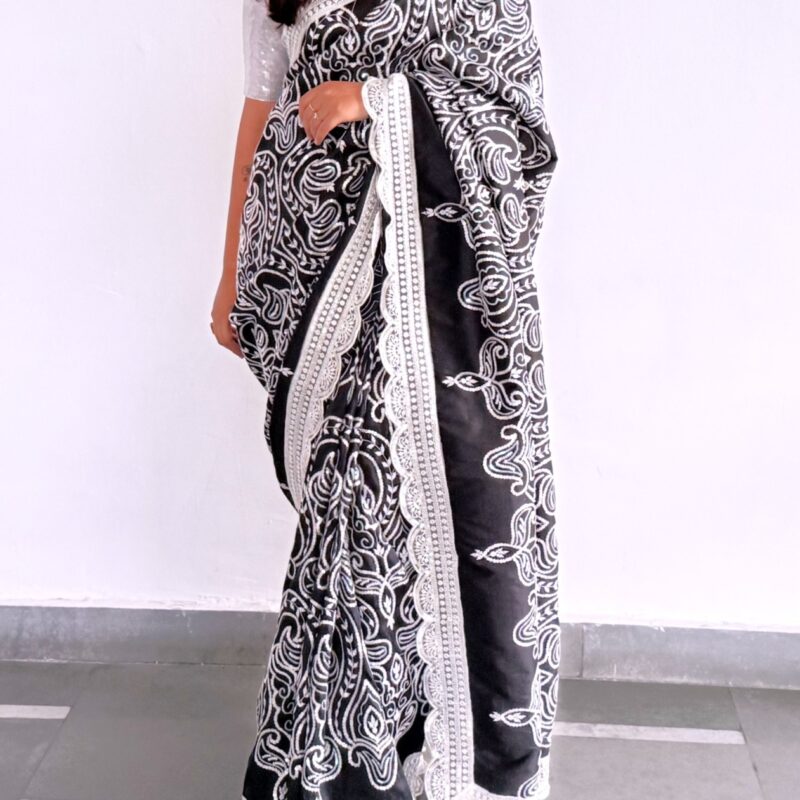 Black & White Embroidered Saree
